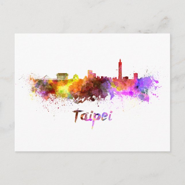 Taipei skyline in watercolor postcard (Front)