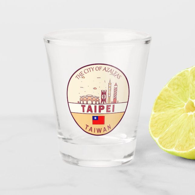 Taipei Taiwan City Skyline Emblem Shot Glass (Front)