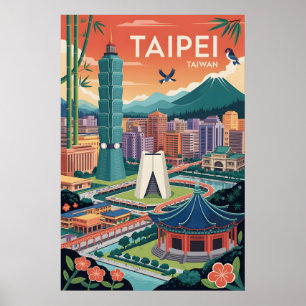 Taipei Taiwan Retro Travel Poster Art