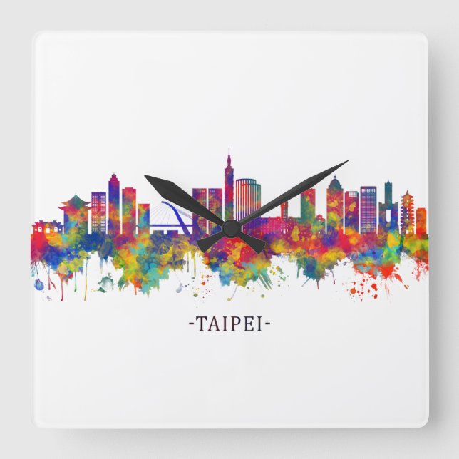 Taipei Taiwan Skyline Square Wall Clock (Front)