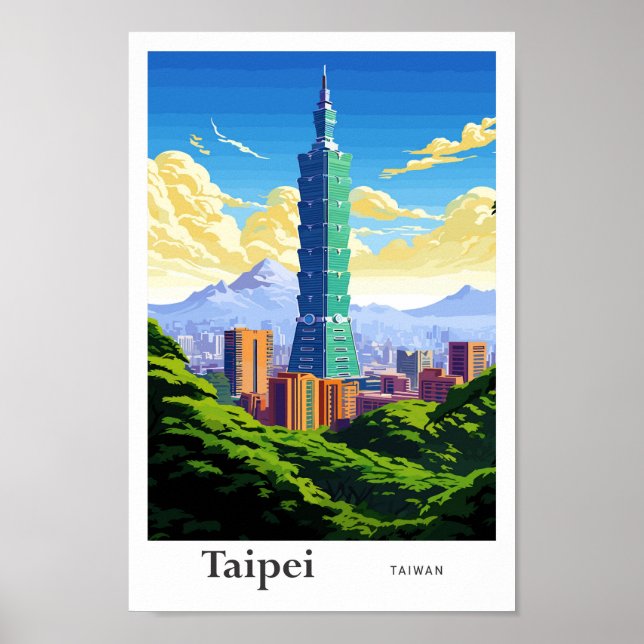 Taipei Taiwan Travel Art Vintage Illustration Poster (Front)