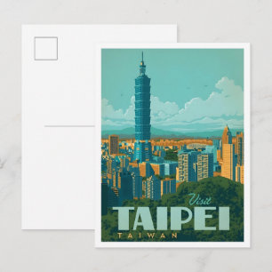 Taipei Taiwan Vintage Art Travel  Postcard