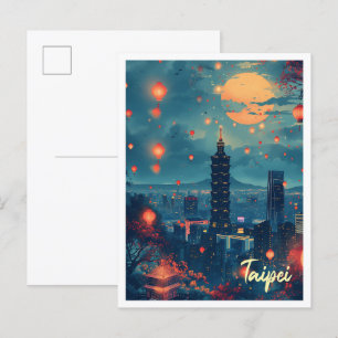 Taipei Vintage Art Travel Illustration Postcard