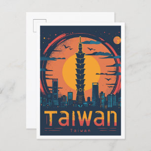 Taiwan Art Vintage Travel Illustration Postcard