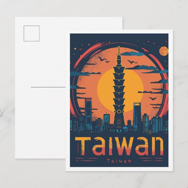 Taiwan Art Vintage Travel Illustration Postcard (Front/Back)