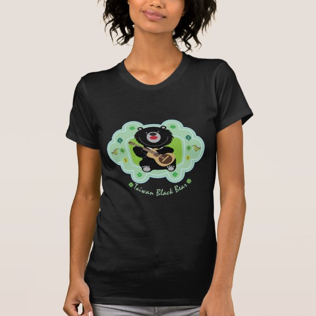Taiwan black bear plays guitar illustration T-Shirt (Front)