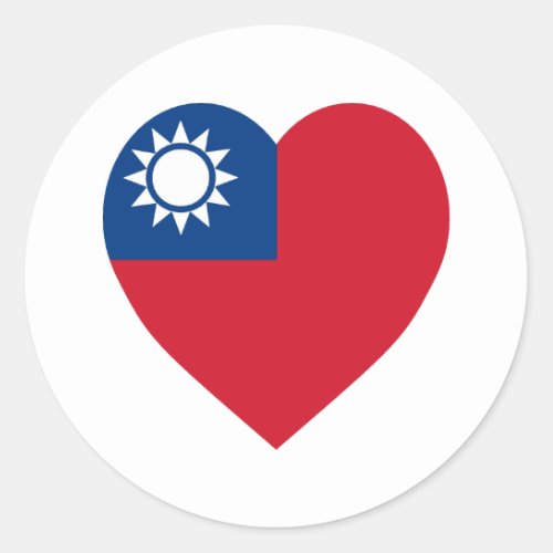 Taiwan China Flag Heart Classic Round Sticker