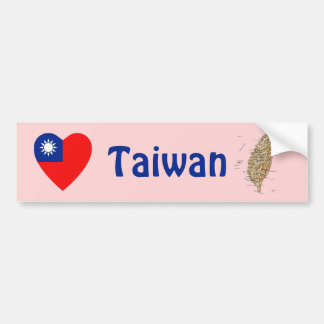Taiwan Flag Heart + Map Bumper Sticker