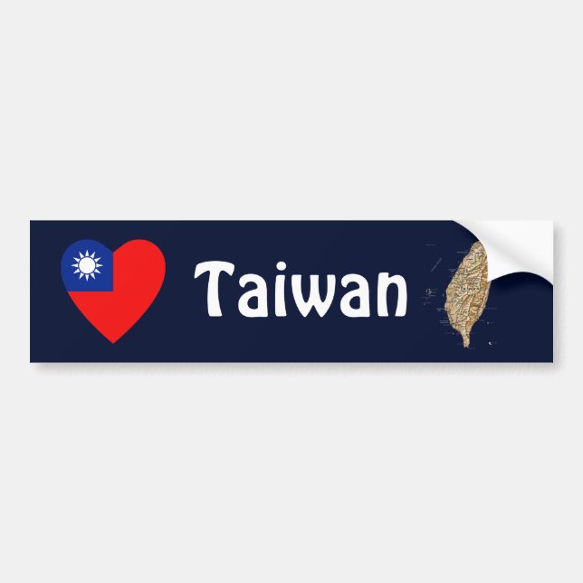 Taiwan Flag Heart + Map Bumper Sticker (Front)
