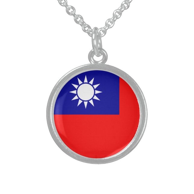 Taiwan Flag: Republic of China, Chinese Taipei Sterling Silver Necklace (Front)