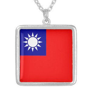 Taiwan Flag Silver Plated Necklace