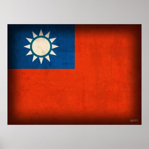 Taiwan Taipei Flag Distressed Poster Print