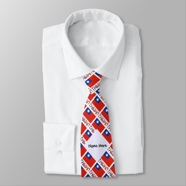 Taiwan Taiwanese Flag Tiled Black Personalization  Neck Tie (Tied)