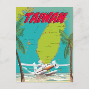 Taiwan Vintage Map Postcard