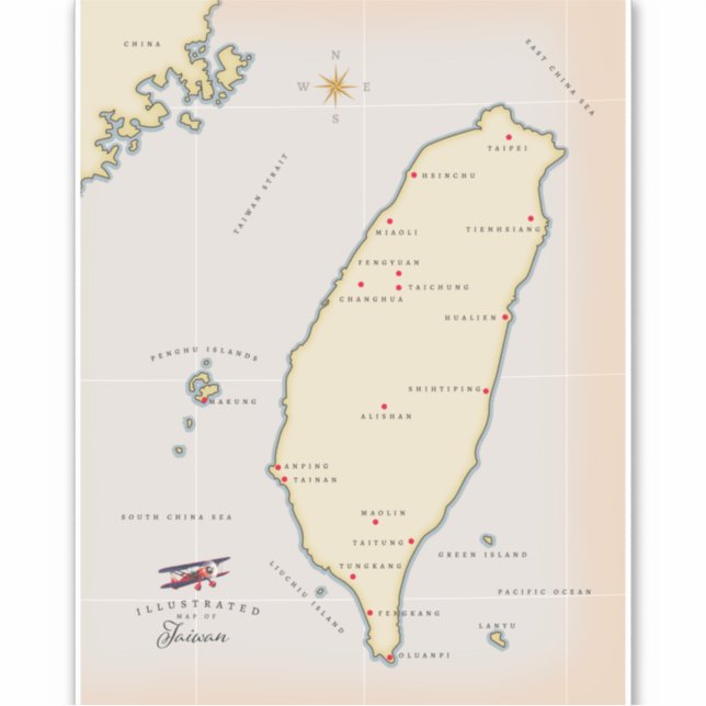 Taiwan Vintage Map Sticker (Front)