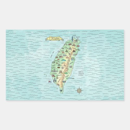 Taiwan Watercolor Map Rectangular Sticker