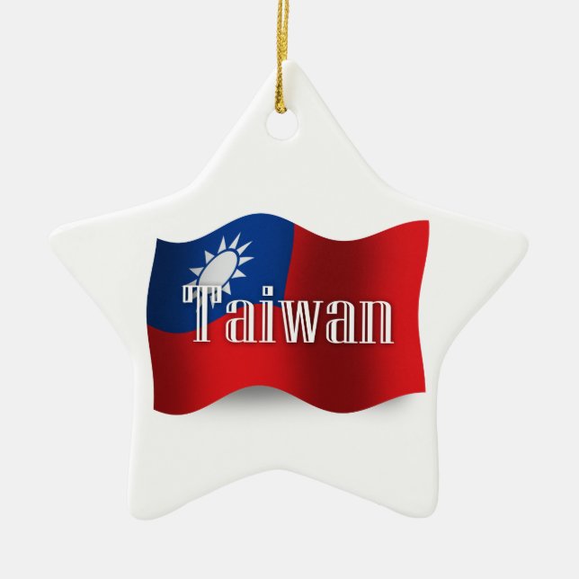 Taiwan Waving Flag Ceramic Ornament (Front)