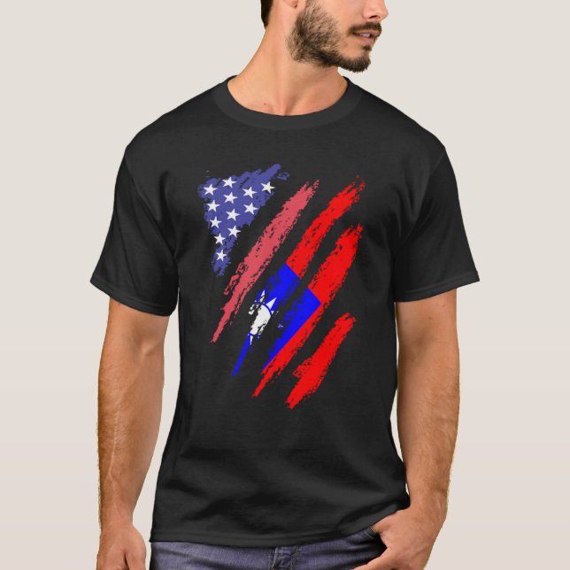 Taiwanese American Patriot Grown Heart Flag Stripe T-Shirt (Front)