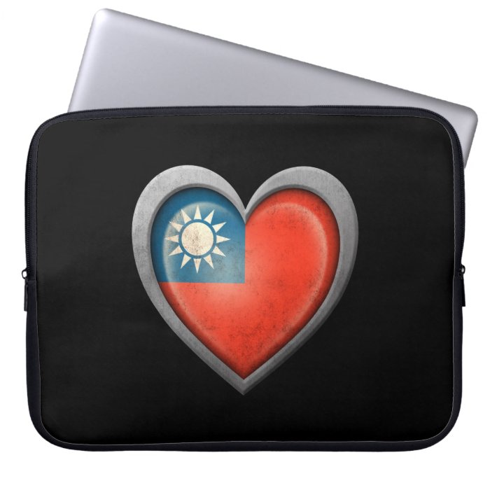 Taiwanese Heart Flag with Metal Effect Laptop Computer Sleeves