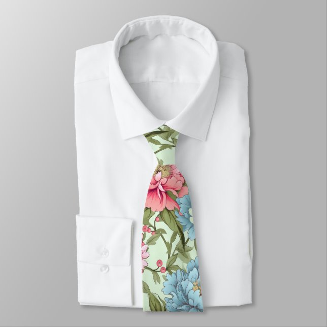 Taiwanese Peonies Neck Tie (Tied)