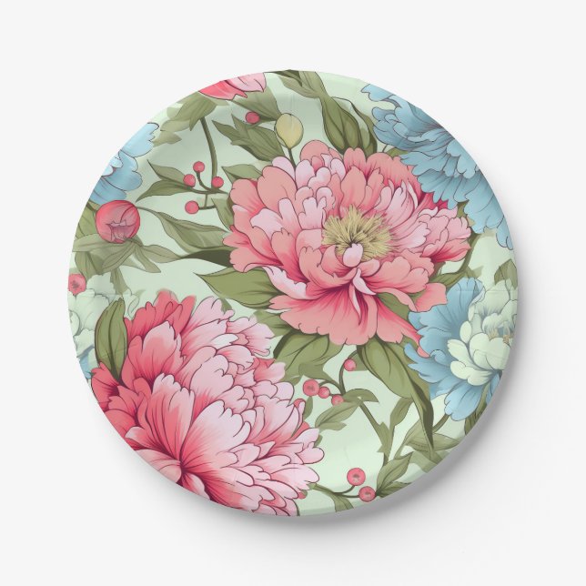 Taiwanese Peonies Paper Plates (Front)