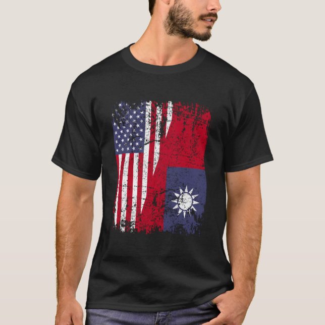Taiwanese Roots Half American Flag Usa Taiwan Flag T-Shirt (Front)