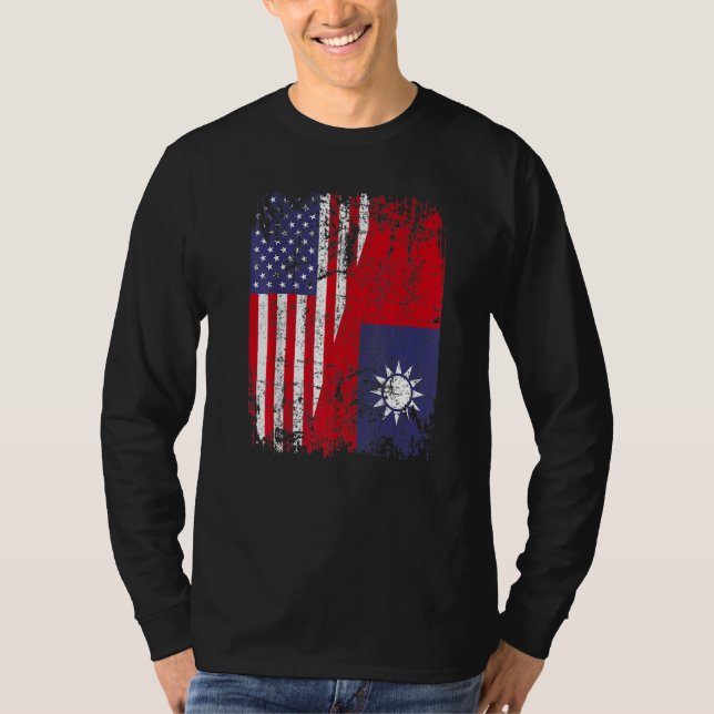 Taiwanese Roots Half American Flag Usa Taiwan Flag T-Shirt (Front)