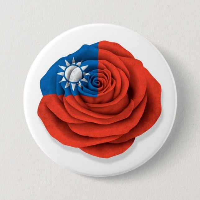 Taiwanese Rose Flag on White Pinback Button (Front)