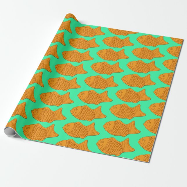 Taiyaki Fish Snack Japanese Food Themed Wrapping Paper (Unrolled)