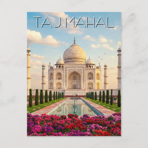 Taj Mahal Agra India Flowers Postcard