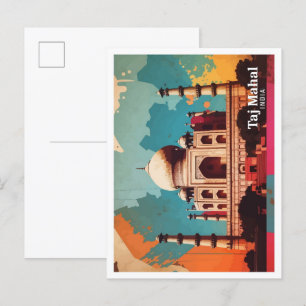Taj Mahal Agra India Pop Art Travel Illustration Postcard