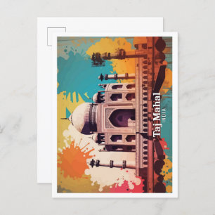 Taj Mahal Agra India Pop Art Travel Illustration Postcard