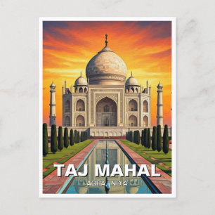 Taj Mahal Agra India Travel Sunset Postcard