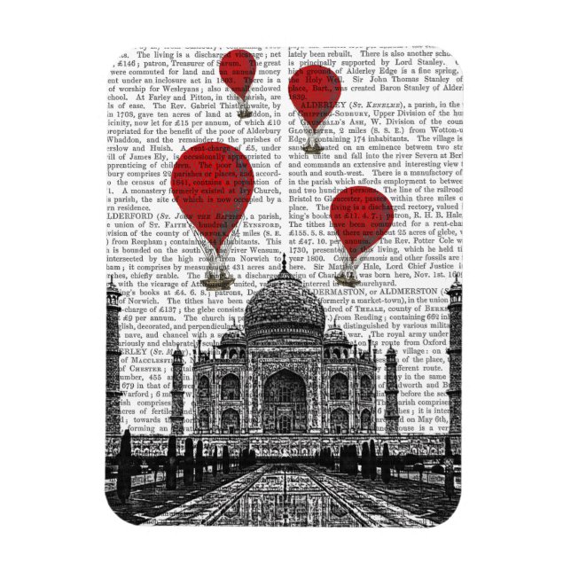 Taj Mahal and Red Hot Air Balloons Magnet (Vertical)