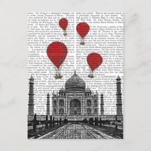 Taj Mahal and Red Hot Air Balloons Postcard