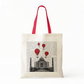 Taj Mahal and Red Hot Air Balloons Tote Bag