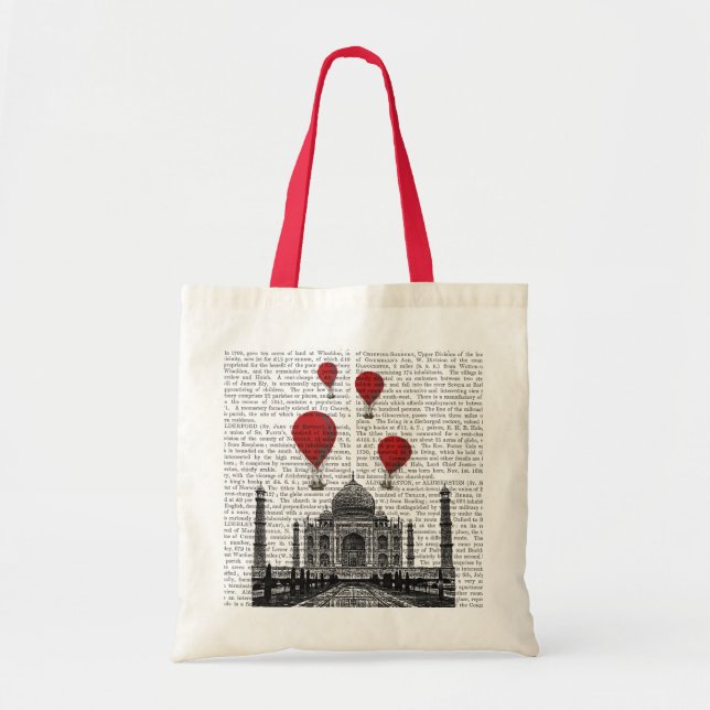 Taj Mahal and Red Hot Air Balloons Tote Bag (Front)