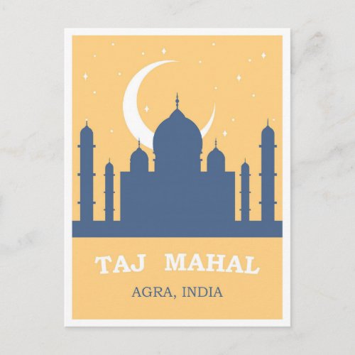 Taj Mahal at Night India Vintage Travel Postcard