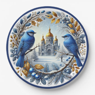 Taj Mahal Bluebirds Winter Berries Paper Plates
