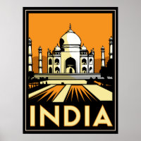 taj mahal india art deco retro travel vintage poster