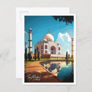 Taj Mahal India Art Vintage Travel Illustration Postcard