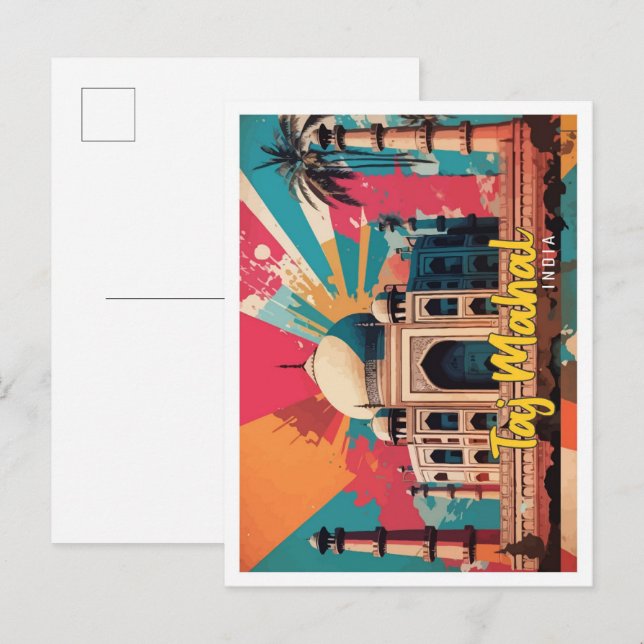 Taj Mahal India Pop Art Travel Illustration Postcard (Front/Back)