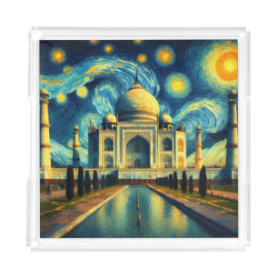 Taj Mahal India Starry Night Acrylic Tray