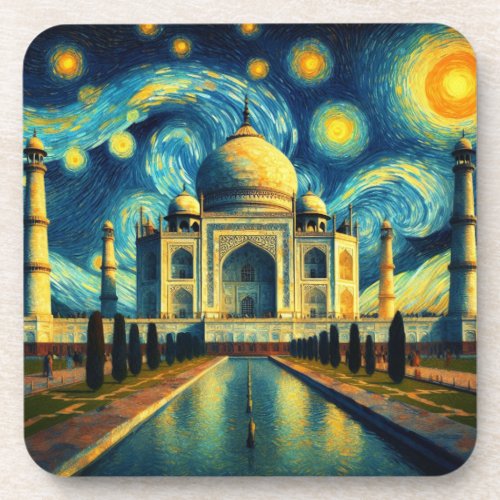 Taj Mahal India Starry Night Beverage Coaster