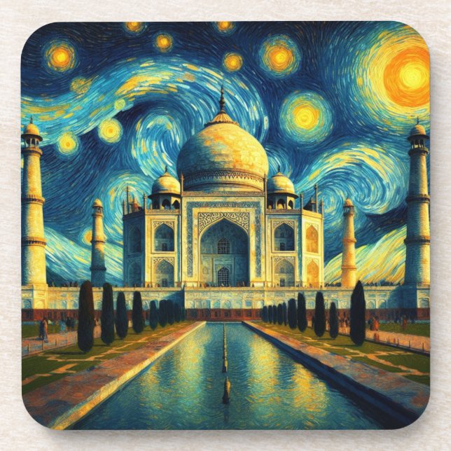 Taj Mahal India Starry Night Beverage Coaster (Front)