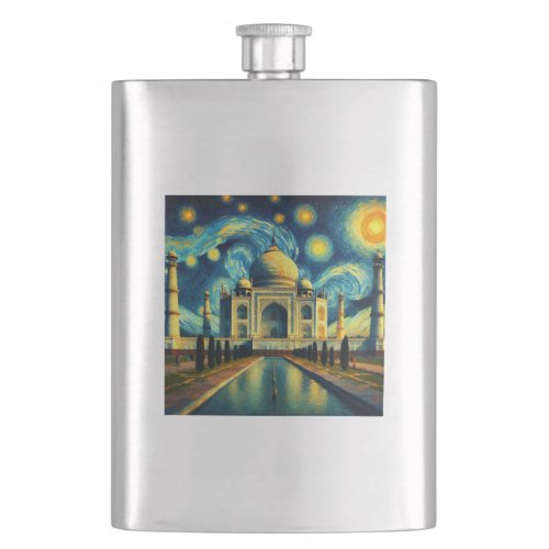 Taj Mahal India Starry Night Flask