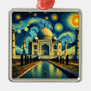 Taj Mahal India Starry Night Metal Ornament