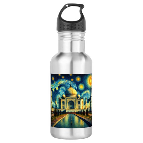 Taj Mahal India Starry Night Stainless Steel Water Bottle