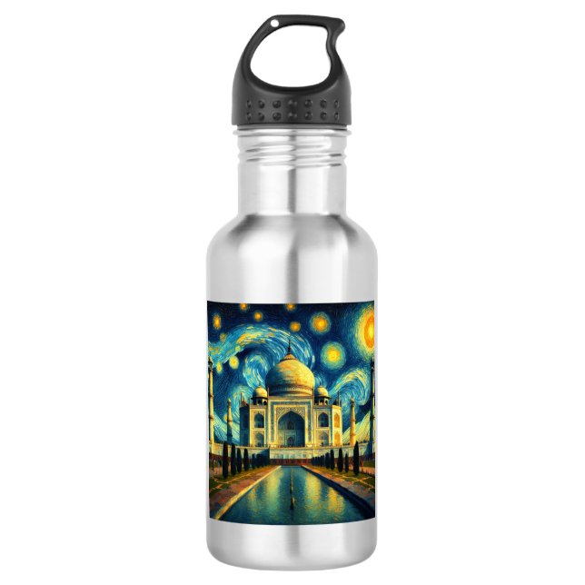 Taj Mahal India Starry Night Stainless Steel Water Bottle (Front)