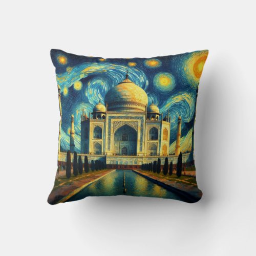 Taj Mahal India Starry Night Throw Pillow
